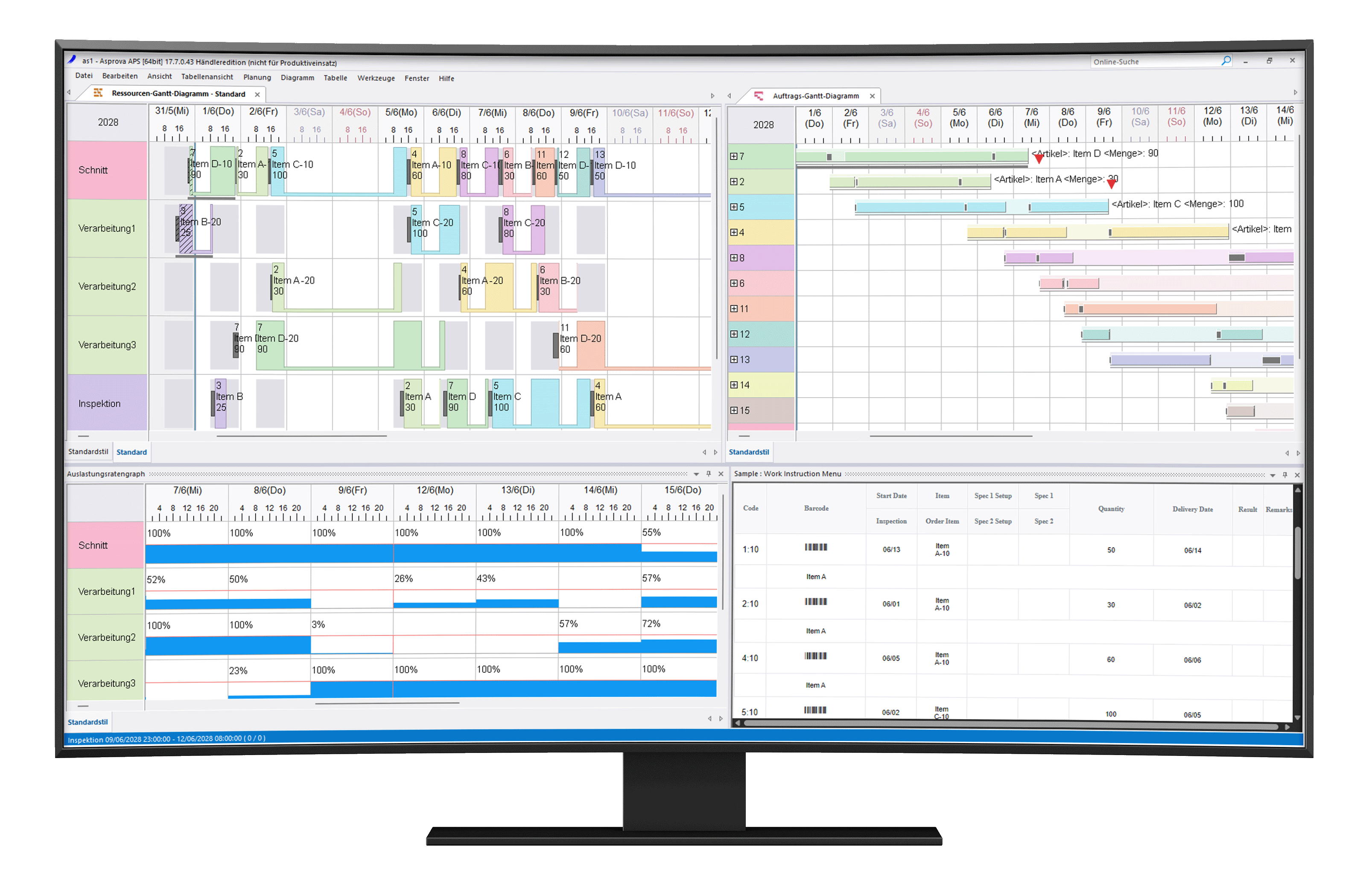 Asprova MES Benutzeroberfläche